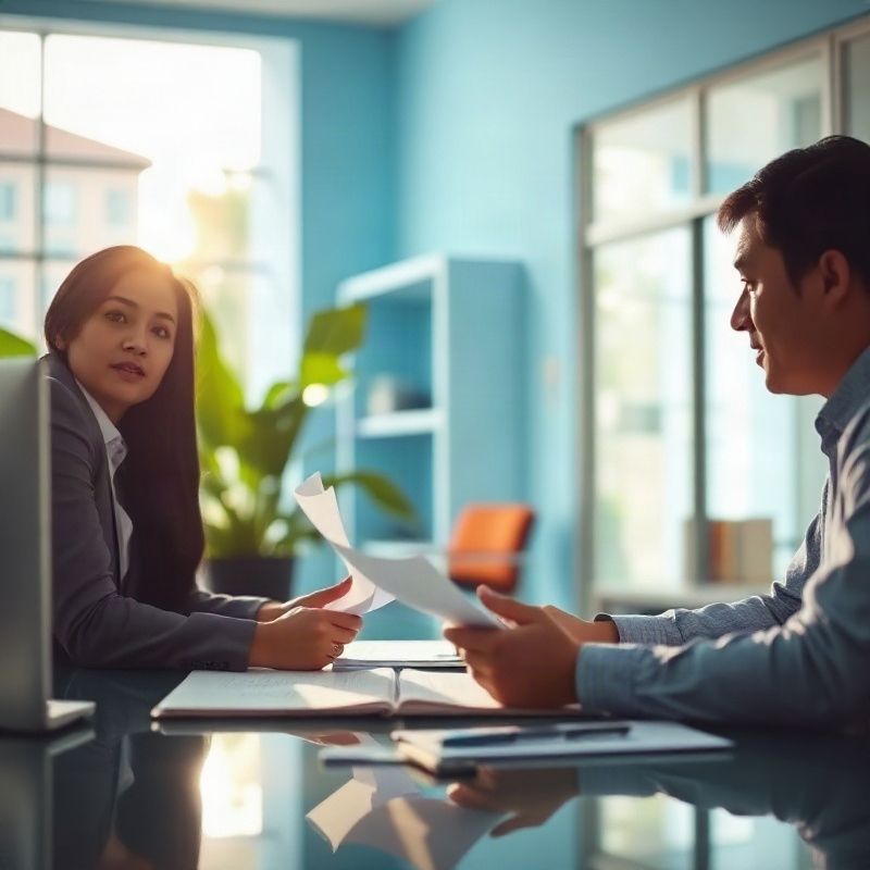 Consultora revisando documentos com cliente