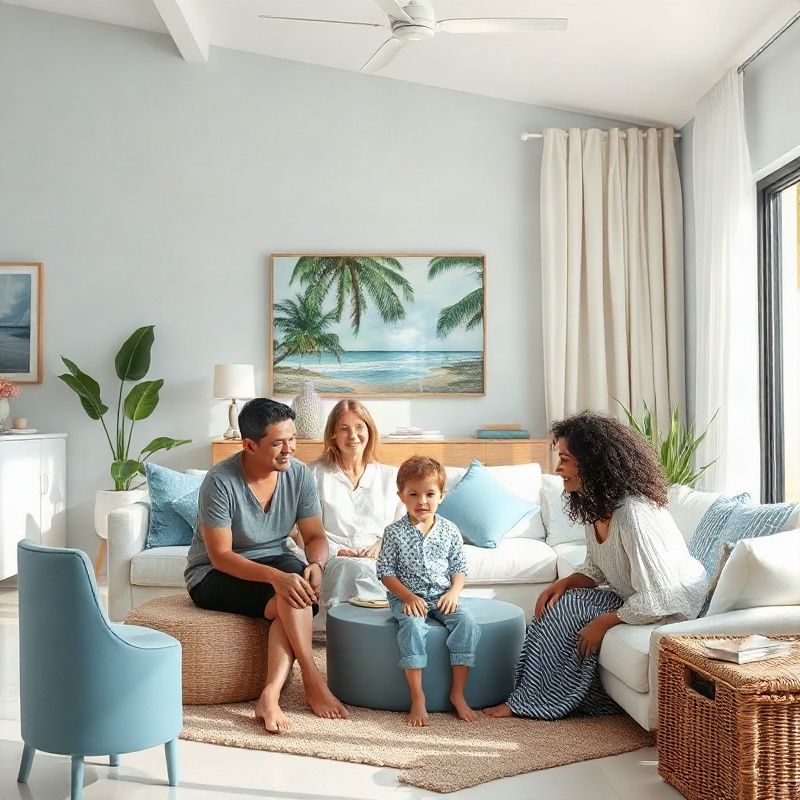 Família brasileira em sala clara com luz natural